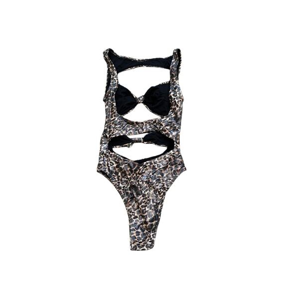 Free People Normaillot Shiny Animal Print Icon Cut Out One Piece Swimsuit Small - Picture 8 of 12